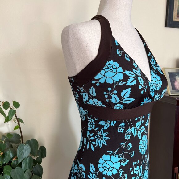 Body Central Brown & Blue Floral Summer Halter Dress sz S NEW - Picture 3 of 7